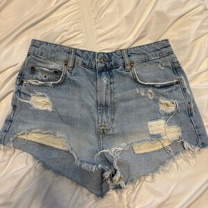 Zara Blue Distressed Jean Shorts High-Waisted
